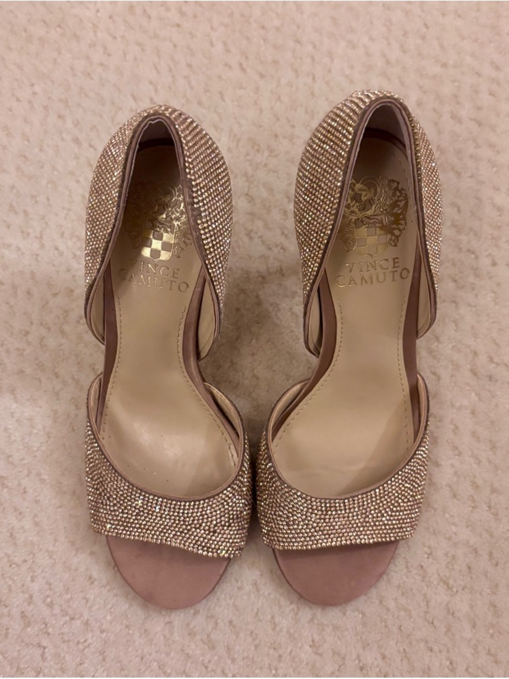 Vince Camuto Aliandry d'Orsay Rose Gold Crystal Heels, Size 6.5 (37), NWOT